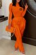 Tangerine Red Street Print Tassel Letter O Neck Long Sleeve Two Pieces