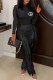 Black Street Print Tassel Letter O Neck Long Sleeve Two Pieces