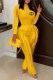 Yellow Street Print Tassel Letter O Neck Long Sleeve Two Pieces