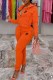 Orange Casual Letter Patchwork Zipper Hooded Collar Long Sleeve Two Pieces