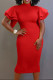 Red Celebrities Solid Patchwork O Neck Wrapped Skirt Dresses