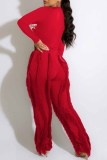 Red Street Print Tassel Letter O Neck Long Sleeve Two Pieces