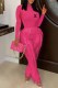 Rose Red Street Print Tassel Letter O Neck Long Sleeve Two Pieces