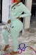 Water Blue Casual Letter Patchwork Zipper Hooded Collar Long Sleeve Two Pieces