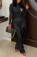 Black Street Print Tassel Letter O Neck Long Sleeve Two Pieces
