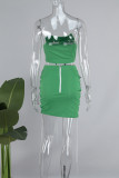Green Sexy Solid Hollowed Out Patchwork Chains Cross Straps Spaghetti Strap Sleeveless Two Pieces