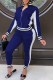 Blue Street Print Patchwork Zipper Collar Long Sleeve Two Pieces