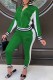 Green Street Print Patchwork Zipper Collar Long Sleeve Two Pieces
