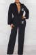 Black Sexy Print Letter V Neck Jumpsuits