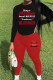 Black Red Casual Letter Patchwork O Neck Long Sleeve Two Pieces