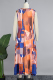 Multicolor Casual Print Basic U Neck Vest Dress Plus Size Dresses