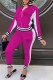 Rose Red Street Print Patchwork Zipper Collar Long Sleeve Two Pieces