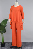 Tangerine Red Elegant Solid Patchwork O Neck Nine Points Sleeve Two Pieces