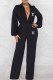 Black Sexy Print Letter V Neck Jumpsuits