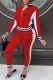 Red Street Print Patchwork Zipper Collar Long Sleeve Two Pieces