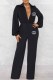 Black Sexy Print Letter V Neck Jumpsuits