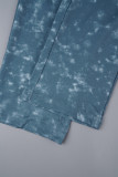 Grey Casual Tie Dye Patchwork O Neck Long Sleeve Two Pieces