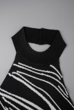 Black Sexy Striped Patchwork Halter Sleeveless Two Pieces