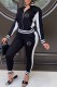 Black Street Print Patchwork Zipper Collar Long Sleeve Two Pieces