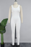 White Sexy Solid Hollowed Out Patchwork U Neck Skinny Jumpsuits