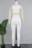 White Sexy Solid Hollowed Out Patchwork U Neck Skinny Jumpsuits