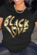Black Casual Print Patchwork O Neck T-Shirts