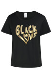 Black Casual Print Patchwork O Neck T-Shirts