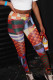 Red Street Print Patchwork Skinny Mid Waist Conventional Positioning Print Bottoms