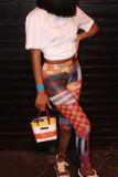 Red Street Print Patchwork Skinny Mid Waist Conventional Positioning Print Bottoms