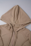 Light Coffee Casual Solid Patchwork Hooded Collar Long Sleeve Two Pieces