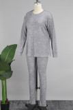 Grey Casual Tie Dye Patchwork O Neck Long Sleeve Two Pieces