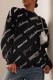 Black Casual Street Print Letter O Neck Tops