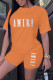 Orange Casual Print Letter O Neck Short Sleeve Two Pieces
