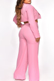 Pink Casual Solid Patchwork Turn-back Collar Long Sleeve Three Pieces