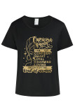Black Casual Print Patchwork O Neck T-Shirts