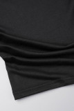 Black Casual Print Patchwork O Neck T-Shirts