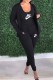 Black Casual Print Letter U Neck Long Sleeve Three Pieces