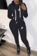 Black Casual Print Letter Hooded Collar Long Sleeve Two Pieces