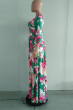 Multi-color Elegant Floral Patchwork V Neck A Line Dresses