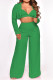 Green Casual Solid Patchwork Turn-back Collar Long Sleeve Three Pieces