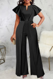Black Sexy Solid Patchwork Asymmetrical Collar Loose Jumpsuits
