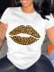White Casual Print Patchwork O Neck T-Shirts