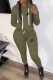 Army Green Casual Print Letter Hooded Collar Long Sleeve Two Pieces