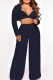 Black Casual Solid Patchwork Turn-back Collar Long Sleeve Three Pieces