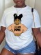 White Casual Print Patchwork O Neck T-Shirts