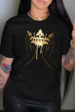 Black Casual Print Patchwork O Neck T-Shirts