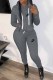 Dark Gray Casual Print Letter Hooded Collar Long Sleeve Two Pieces