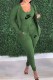 Army Green Casual Print Letter U Neck Long Sleeve Three Pieces