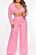 Pink Casual Solid Patchwork Turn-back Collar Long Sleeve Three Pieces