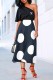 Black Elegant Print Patchwork Letter One Shoulder Short Sleeve Two Pieces